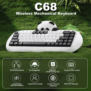 YUNZII C68 熊貓 機械鍵盤 |白色款 贈轉印貼 YUNZII