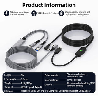 Quest Link 18W 五米 傳輸充電線 數據線 |相容於 Quest 3/3S/2/Pro DUCKBROS Brand