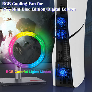 PS5 Slim RGB 散熱風扇｜渦輪增壓 靜音降溫 炫彩燈效 光碟版/數位版通用