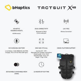 bHaptics TactSuit X40 VR反饋背心 體感衣｜適用於Meta Quest、Valve Index、VIVE