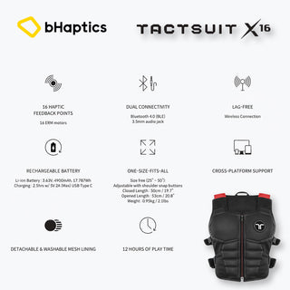 代購｜bHaptics TactSuit X16 VR反饋背心 體感衣｜適用於Meta Quest、Valve Index、VIVE