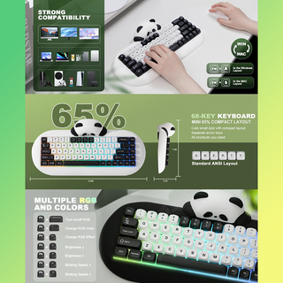 YUNZII C68 Panda Mechanical Keyboard｜White model comes with transfer stickers 