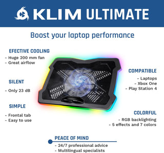 KLIM Ultimate Gaming Laptop Cooler｜RGB LED Light Effect｜Stable and Silent Cooling and Heat Dissipation Best Selling on Amazon