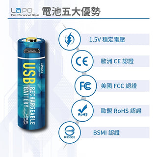 台湾認証｜LAPO 1.5V USB充電式リチウム電池｜Quest 2、HP Reverb G2に適用｜高バッテリー