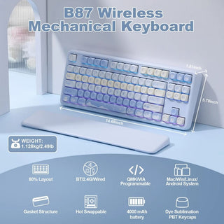 YUNZII B87 機械鍵盤｜相容於 Win/Mas/iOS/Android 牛奶線性 PBT鍵帽 RGB背光 電競 贈轉印貼 YUNZII