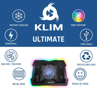 KLIM Ultimate 電競筆電散熱器｜RGB LED光效｜穩定靜音 降溫散熱 亞馬遜熱銷