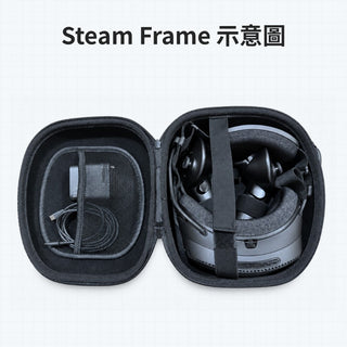 Steam Frame 示意圖｜小巧收納包收納 Steam Frame 主機、控制器與充電線